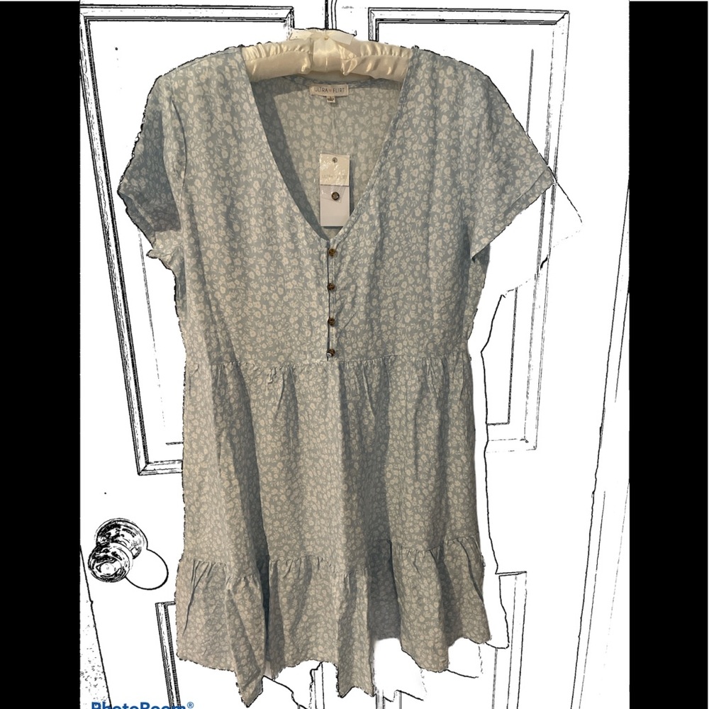 NWT Pale Blue PRINT BUTTON FRONT DRESS